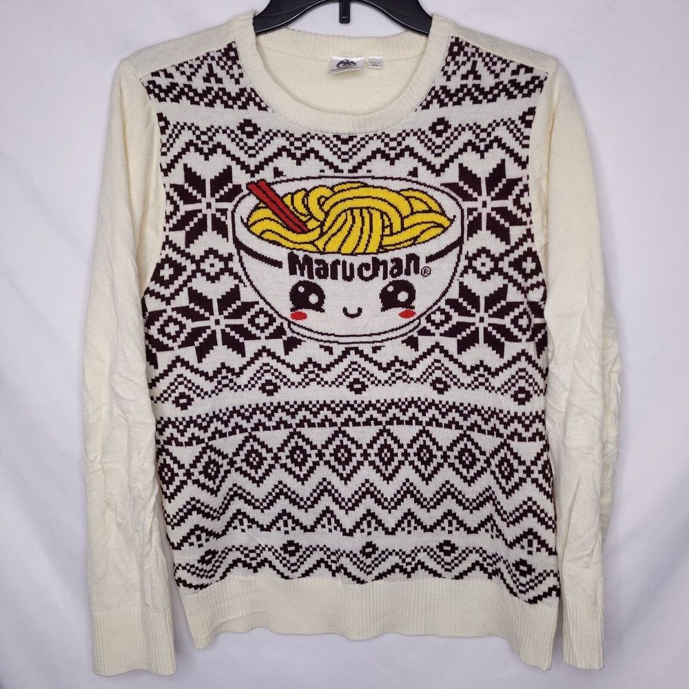 Maruchan Sweater Girls XL Beige Knit Graphic Mad Engine